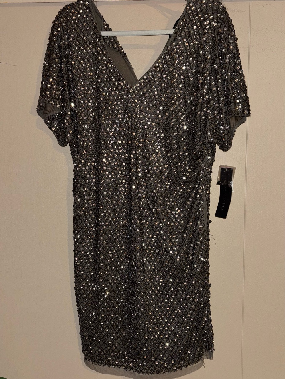 Aidan Mattox Embellished V-Neck Sequin Cocktail Dress - chocolate